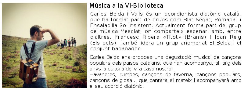 Música a la Vi-Biblioteca a càrrec de Carles Belda