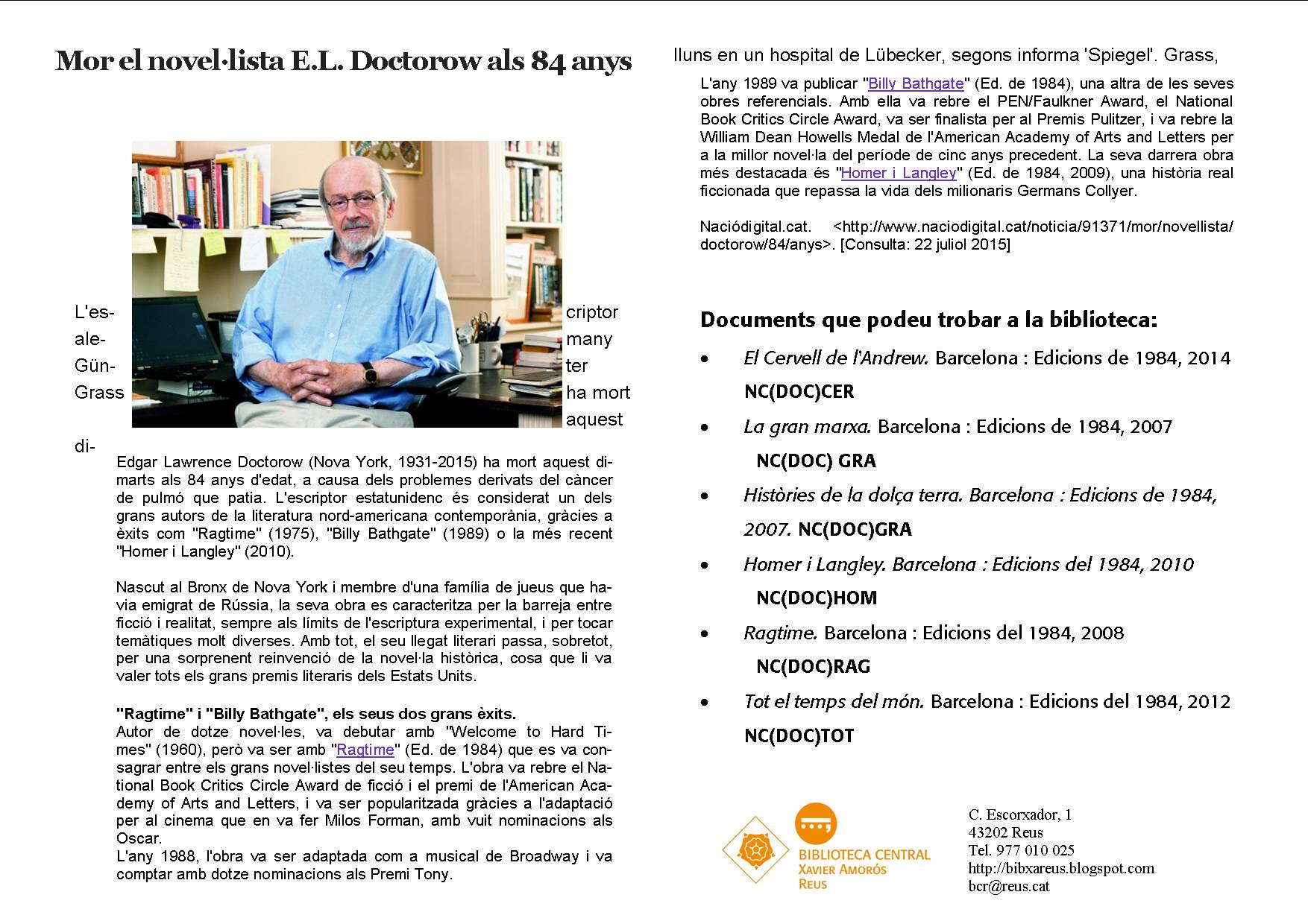 Mor l'escriptor nord-americà E.L. Doctorow
