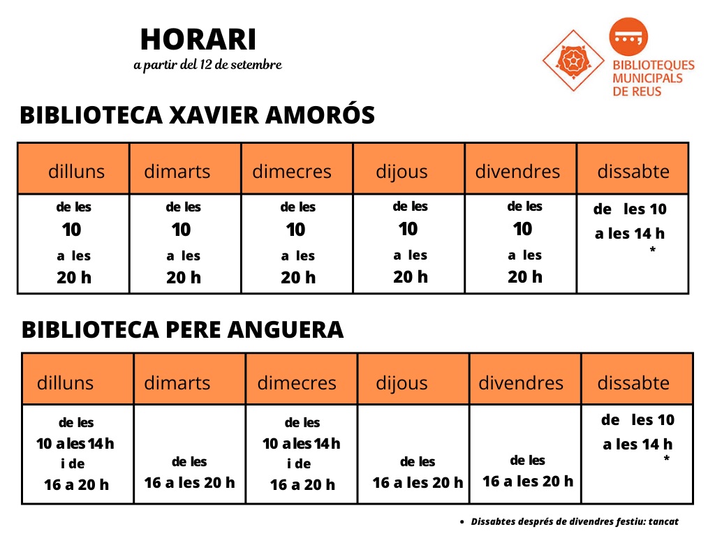 Horari d'hivern a les Biblioteques Municipals de Reus