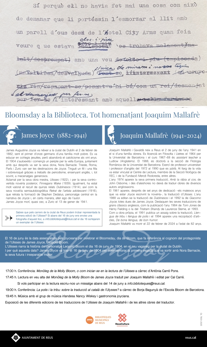 Bloomsday a la Biblioteca. Tot homenatjant Joaquim Mallafrè