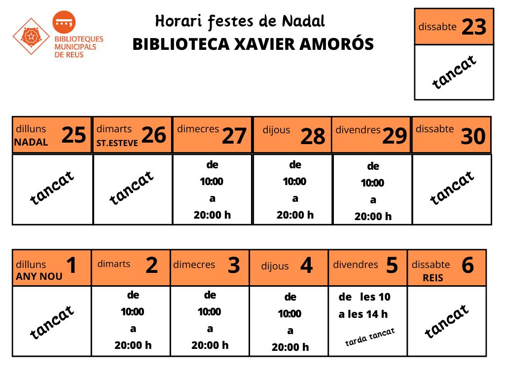 Horaris de les Biblioteques aquests dies de Nadal