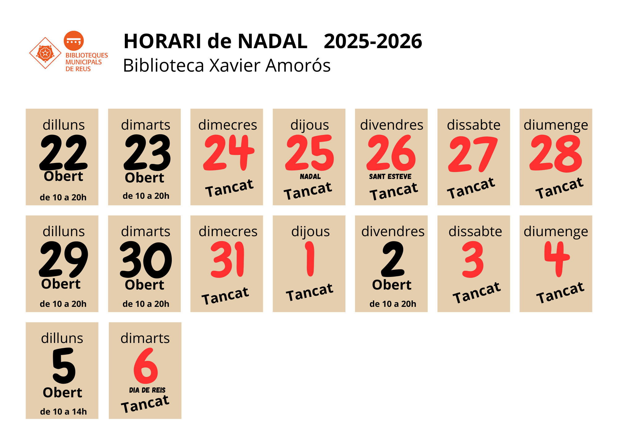 HORARIS DE NADAL