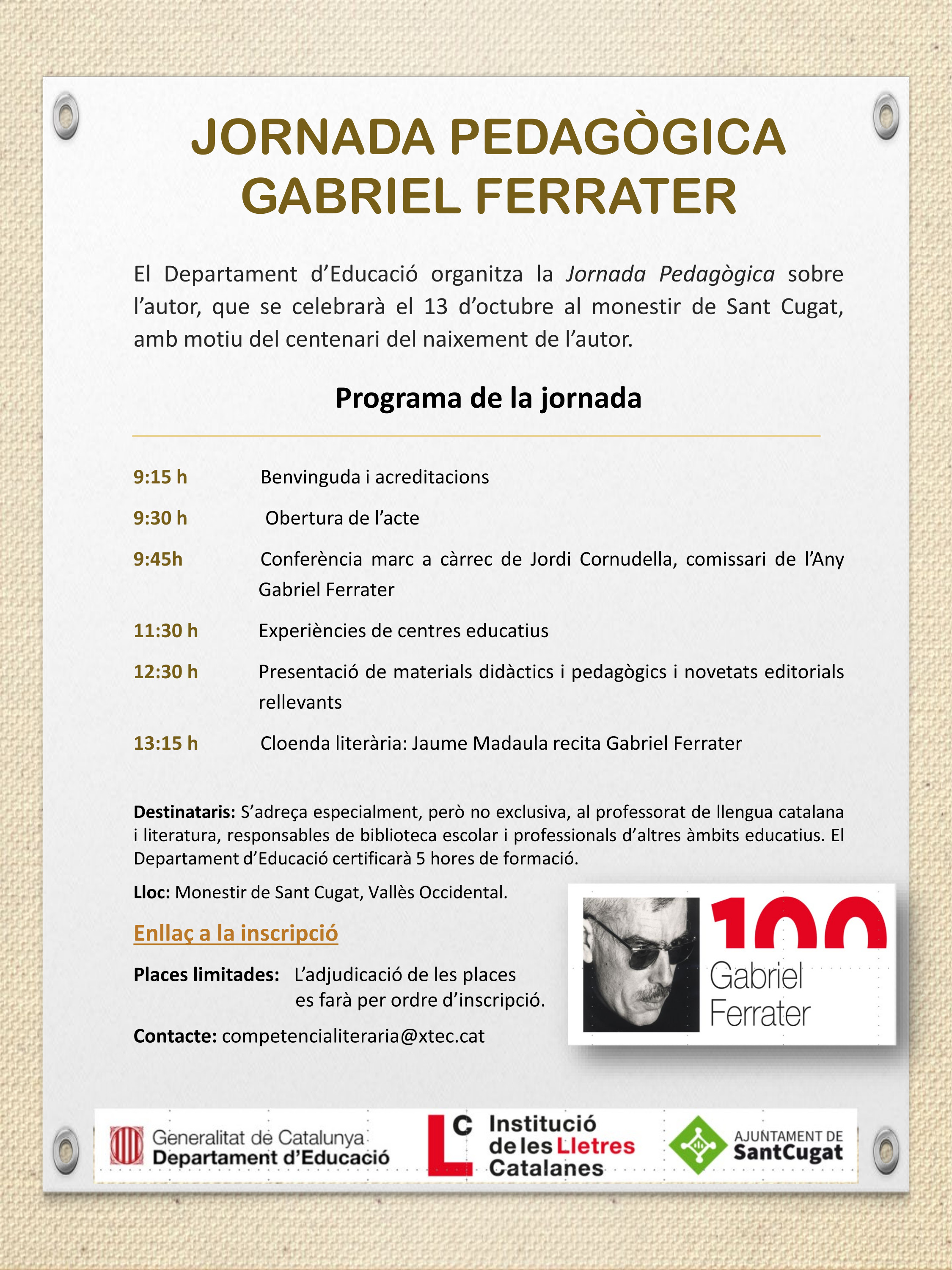 Les activitats de les Biblioteques Municipals de Reus sobre Gabriel Ferrater es presenten als docents de tot Catalunya